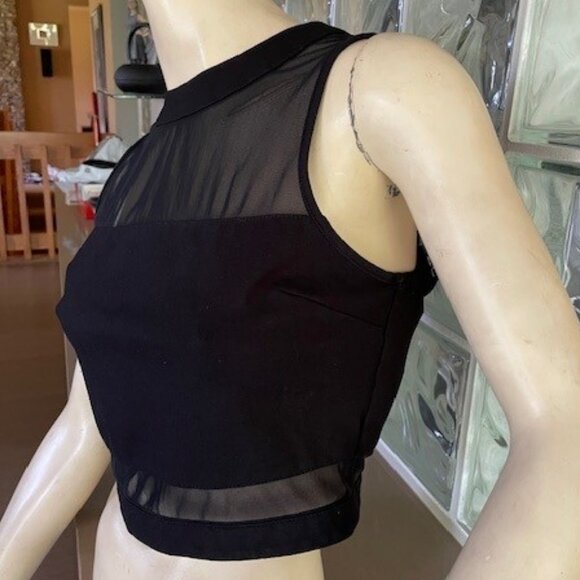 GUESS CROP TOP - BLACK SHEER/SOLID Sleeveless, Zip Up Back, Trendy, Size Small - Picture 3 of 15